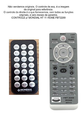 Controle Compativel Mondial Ht11 Home Fbt2289